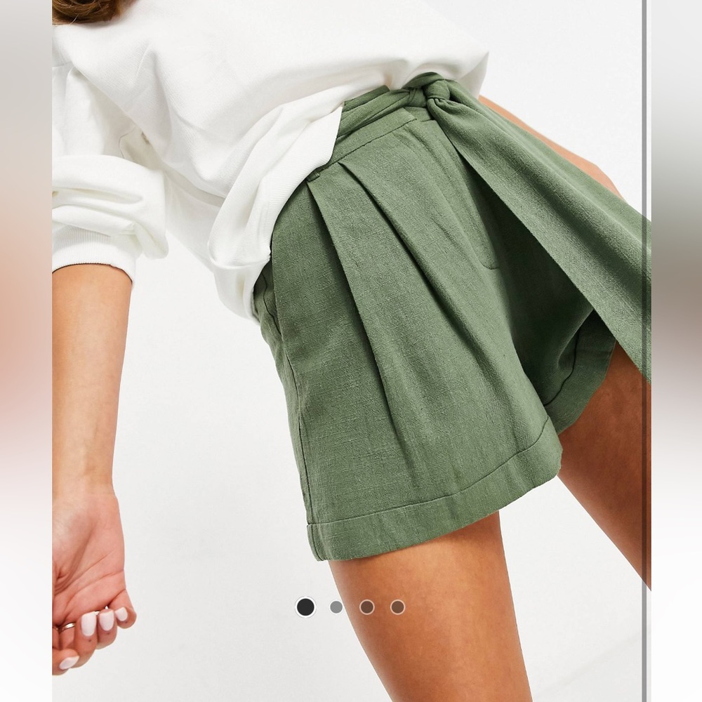 ASOS DESIGN | tie waist linen shorts in green